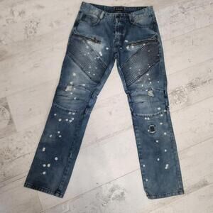 CJ Black Premium Men's Skinny Flex Bleach Wash Moto Jeans Size 32 x 32